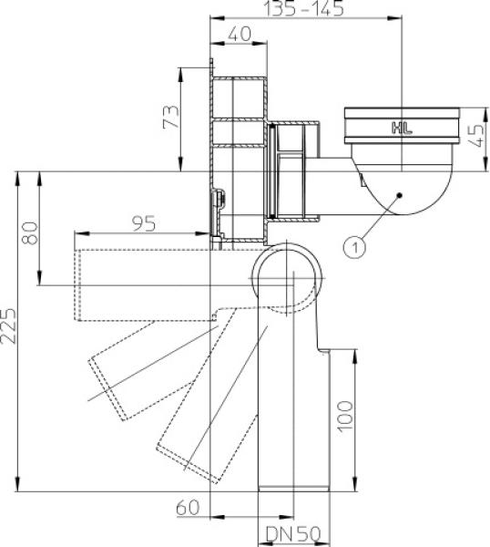 Urinal-Absaugsiphon DN50 für Urinale mit senkrechtem Abgang HL431/50